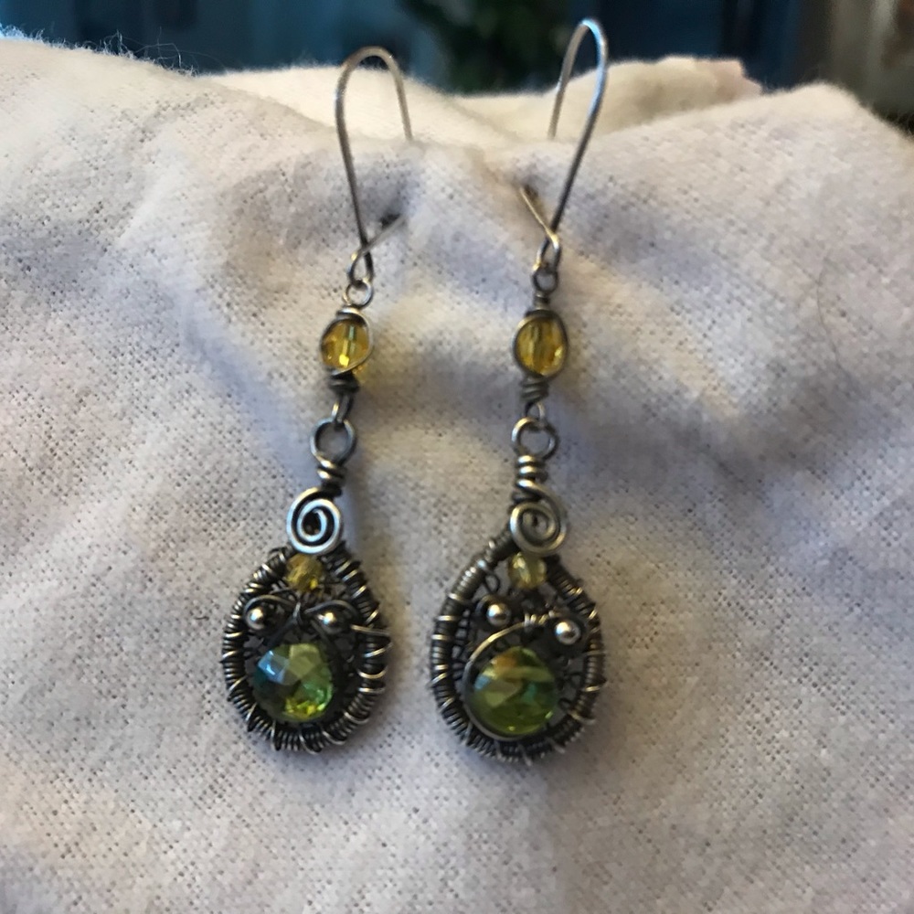 Peridot, Citrine, and Sterling Silver Earrings